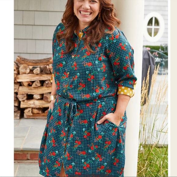 Matilda Jane Choose Your Own Path Fa La La Cottagecore Plaid Floral Dress S NWT - Picture 1 of 8